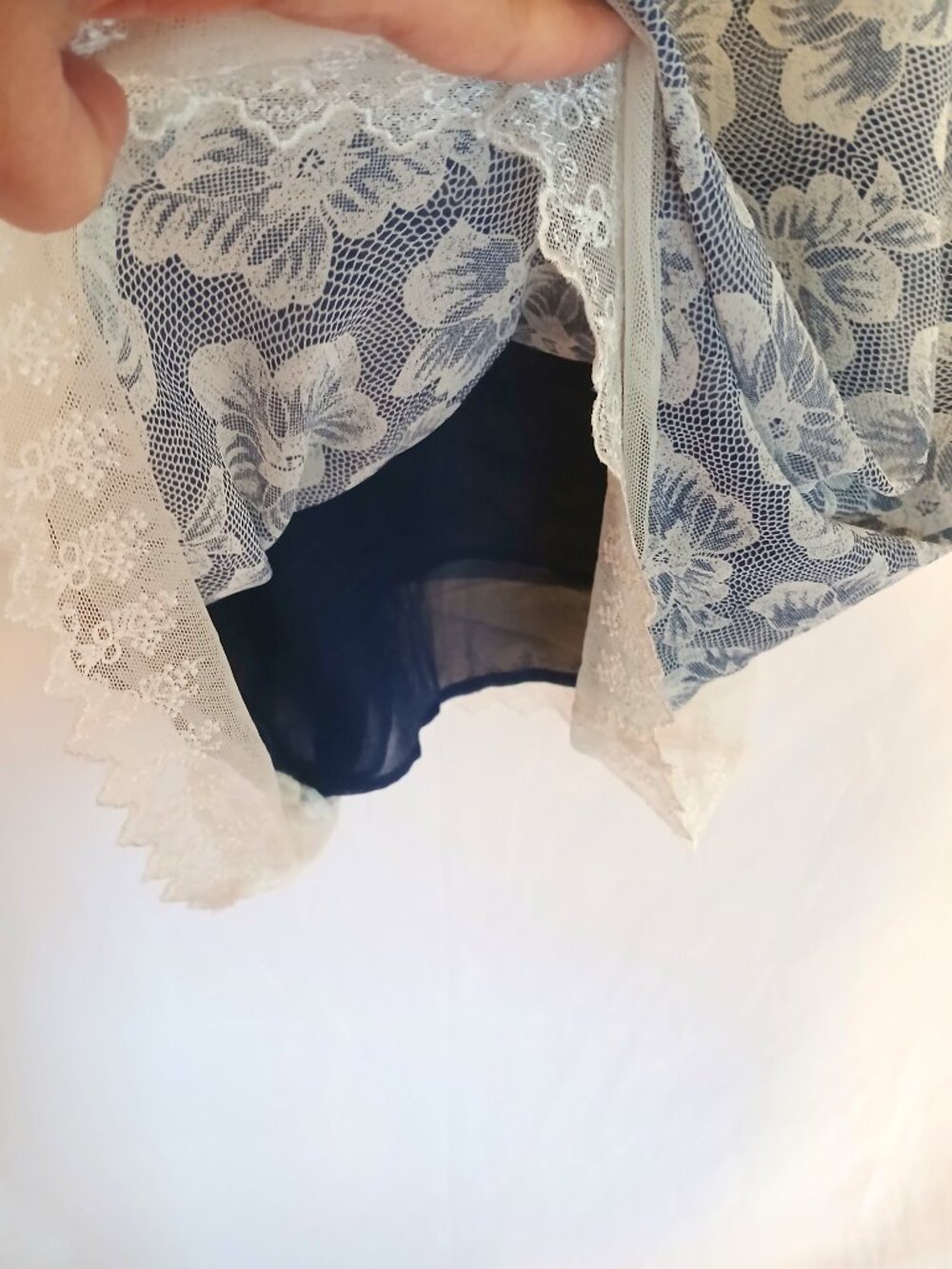 Fashion Week Blue White Floral Lace Print Slip Dress M Boho Cottagecore Feminine - Picture 5 of 9